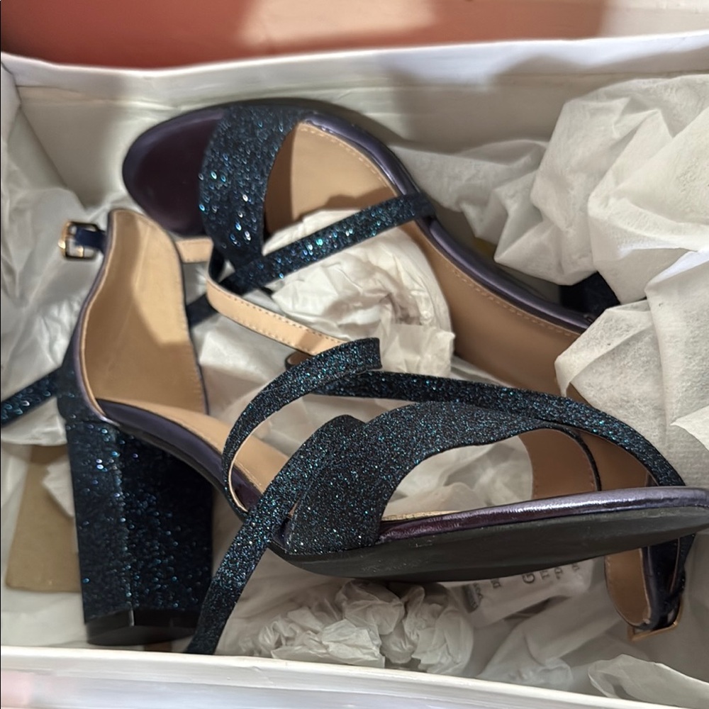 Blue Glitter Strappy Heels - Picture 4 of 6